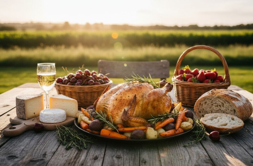 An exquisite overhead shot of a beautifully plated dish featuring fresh, seasonal produce from Bacchus Marsh, dramatically lit to highlight textures and colours, showcasing expert Bacchus Marsh artisan food photography.