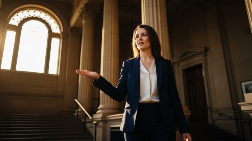 Dynamic and sophisticated Ballarat Central corporate headshots for local professionals, featuring a confident business leader in a modern Ballarat heritage building, bathed in dramatic natural light, exuding professionalism and approachability.