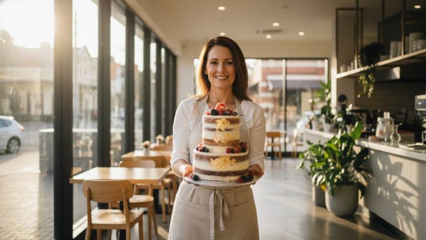 Dramatic, professionally colour-graded photograph showcasing a local Balwyn business owner proudly presenting their artisanal product, lit by golden hour sun, symbolising successful Balwyn advertising photography for local businesses.