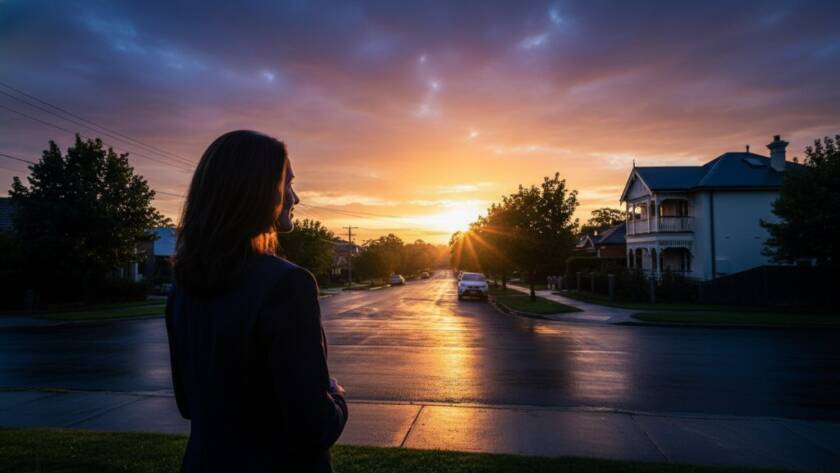 A breathtaking Balwyn North fine art photography for modern Victorian homes, featuring an epic moment of a vibrant sunset over the tranquil Maranoa Gardens, with architectural reflections, embodying sophisticated Australian aesthetic.
