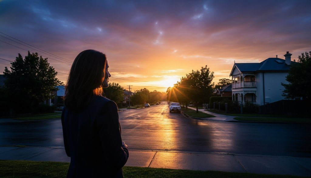 A breathtaking Balwyn North fine art photography for modern Victorian homes, featuring an epic moment of a vibrant sunset over the tranquil Maranoa Gardens, with architectural reflections, embodying sophisticated Australian aesthetic.