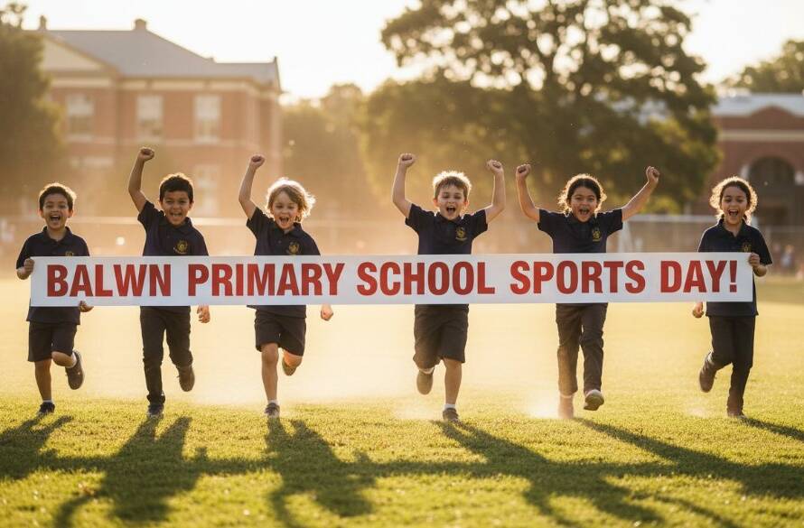 A heartwarming, professionally color-graded wide shot capturing a pivotal Balwyn primary school photography capturing candid childhood moments with genuine joy: two children laughing excitedly, one kicking a soccer ball towards the goal while their friends cheer in the background on a sunny school oval in Balwyn, bathed in golden hour light, celebrating an epic, unscripted moment of camaraderie and achievement.