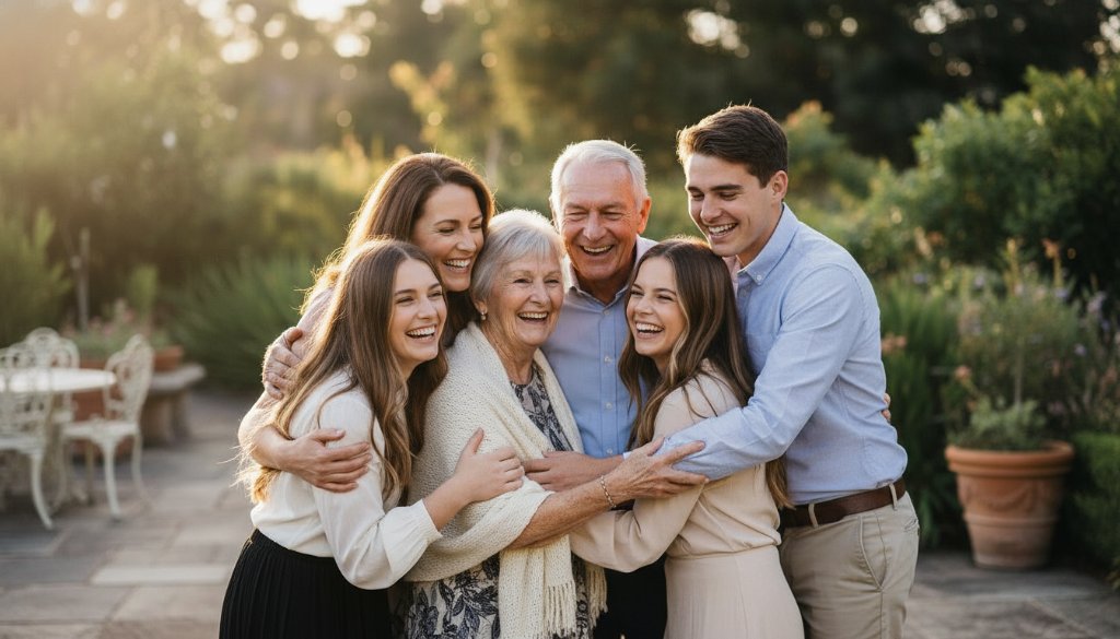 An intimate, emotionally charged photograph capturing a joyous toast during Balwyn unforgettable milestone event photography, with soft golden hour light illuminating the happy faces and elegant venue.