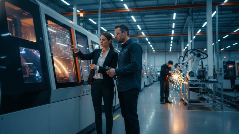 An epic moment captured through Bangholme commercial photography for local business branding, showing a dynamic, well-lit scene inside a modern Bangholme manufacturing facility, with skilled workers collaborating around intricate machinery, conveying innovation and quality, professionally color-graded.