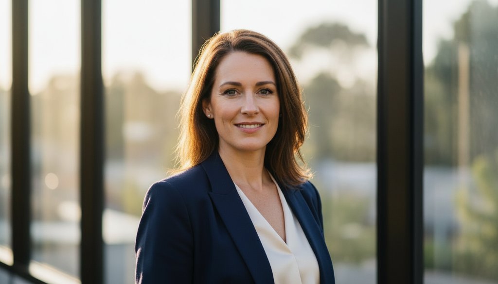 A confident Bayswater professional in a modern office environment, captured with dynamic lighting and a shallow depth of field, showcasing their leadership presence. This epic moment of connection is perfect for Bayswater corporate headshots for local professionals, conveying professionalism and approachability.
