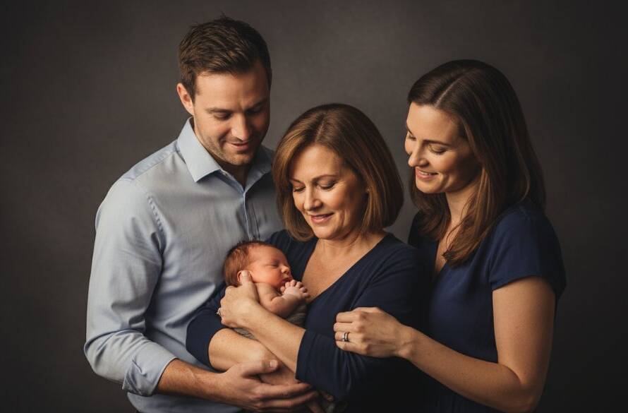 An intimate, professionally lit studio portrait of a Bayswater family, a mother embracing her child with genuine joy, perfectly capturing their connection, showcasing Bayswater family studio photography for timeless portraits with a warm, cinematic feel.