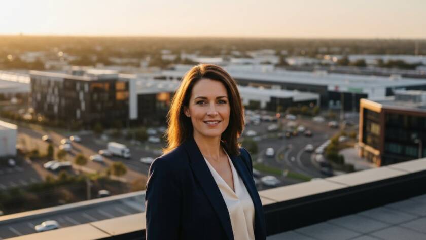 A dynamic and professionally lit portrait of a confident male executive against a blurred modern office backdrop in Bayswater North, capturing the essence of Bayswater North modern corporate headshots with dramatic lighting and a warm, inviting colour palette.