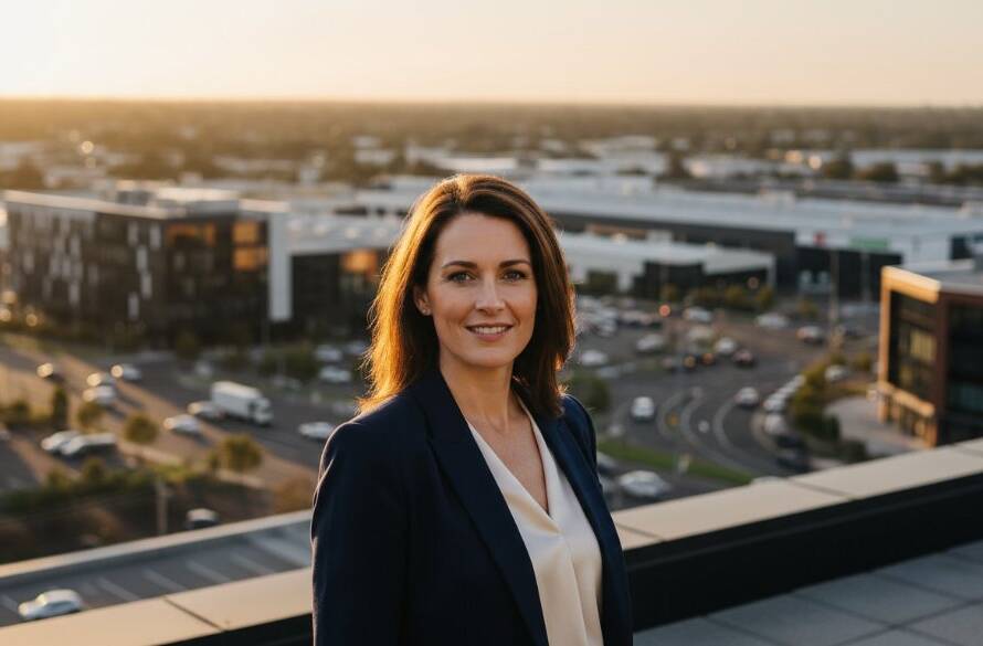 A dynamic and professionally lit portrait of a confident male executive against a blurred modern office backdrop in Bayswater North, capturing the essence of Bayswater North modern corporate headshots with dramatic lighting and a warm, inviting colour palette.