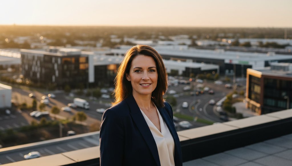 A dynamic and professionally lit portrait of a confident male executive against a blurred modern office backdrop in Bayswater North, capturing the essence of Bayswater North modern corporate headshots with dramatic lighting and a warm, inviting colour palette.