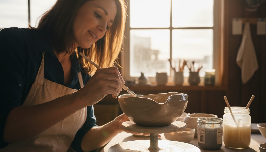 A dynamic, wide-angle 'epic moment' shot showcasing a Beaumaris small business owner passionately discussing their bespoke product with a client inside a stylish boutique, dramatically lit with natural light streaming through large windows, embodying the essence of Beaumaris commercial photography for small businesses.
