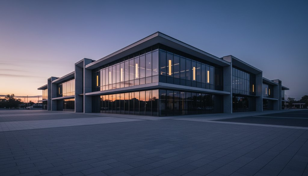 An epic, dramatic wide-angle shot showcasing the sleek lines and innovative design of a contemporary building in Belmont, Victoria, bathed in the golden hour light, expertly captured through Belmont Victoria modern architecture photography.