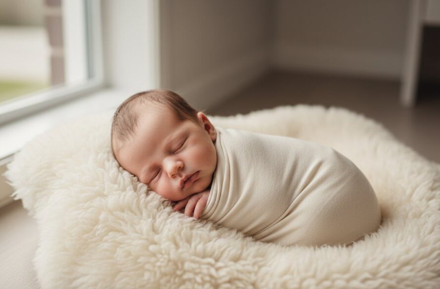 A heartwarming, professionally colour-graded 'epic moment' photograph capturing a newborn baby peacefully swaddled in soft, natural light, a perfect representation of Belmont Victoria natural light newborn photography.