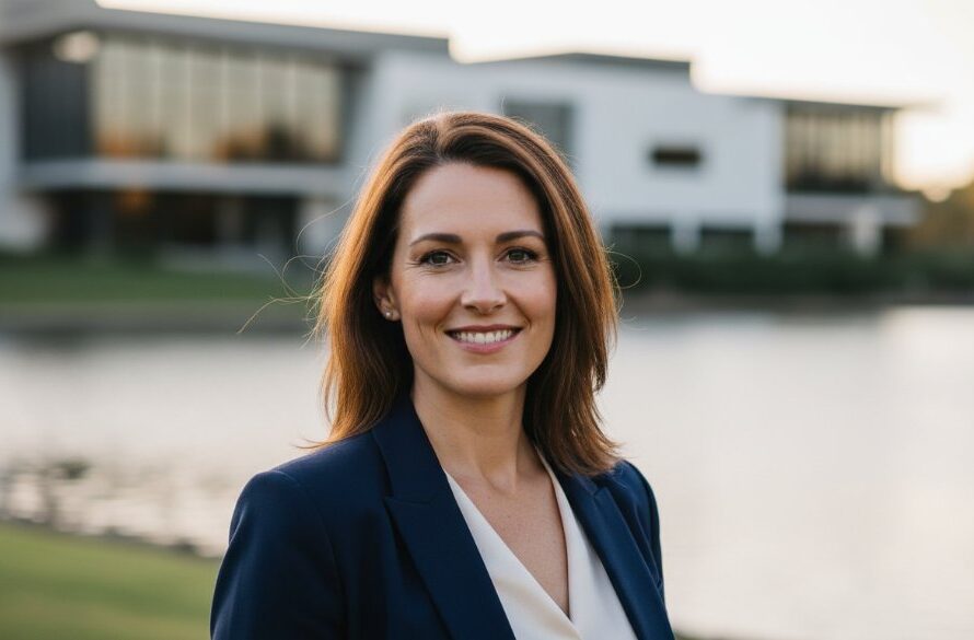 A confident female professional, mid-laugh, captured in an 'epic moment' against a softly blurred Benalla botanical garden backdrop, radiating approachability and expertise, perfect for Benalla Victoria professional headshots for career branding.