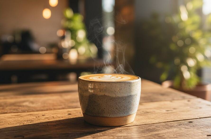 Dynamic hero shot showcasing Bentleigh local product photography, with a perfectly lit artisan coffee blend package dramatically presented against a blurred backdrop of a bustling Bentleigh cafe, capturing the essence of local commerce and artisanal quality with professional colour grading.