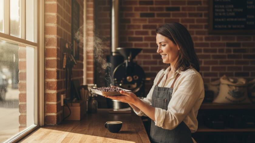 An emotionally resonant, cinematic editorial photograph capturing a Seddon creative entrepreneur passionately discussing their craft inside a vibrant local cafe, with dramatic natural light highlighting their expression, showcasing bespoke editorial photography Seddon creatives.
