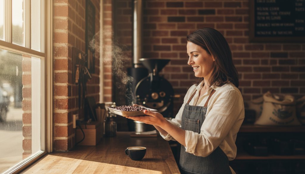 An emotionally resonant, cinematic editorial photograph capturing a Seddon creative entrepreneur passionately discussing their craft inside a vibrant local cafe, with dramatic natural light highlighting their expression, showcasing bespoke editorial photography Seddon creatives.