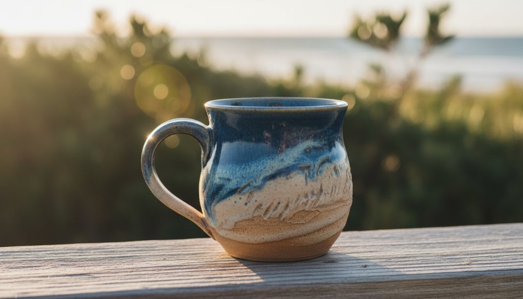 Dramatic, high-angle shot showcasing a handcrafted artisanal candle from a local Edithvale business, expertly lit to highlight its texture and glow against a soft, blurred background reminiscent of Edithvale's morning light, emphasizing the premium quality achieved through bespoke product photography Edithvale businesses can rely on.