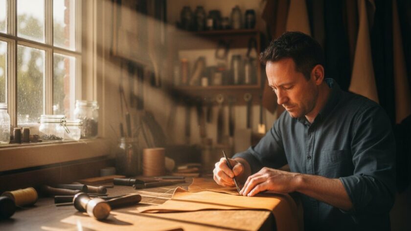 An epic moment captured, showcasing the best commercial photography Creswick Victoria businesses can leverage. A local artisan passionately working in their rustic Creswick workshop, dramatic lighting illuminating their craft, conveying dedication and authenticity.