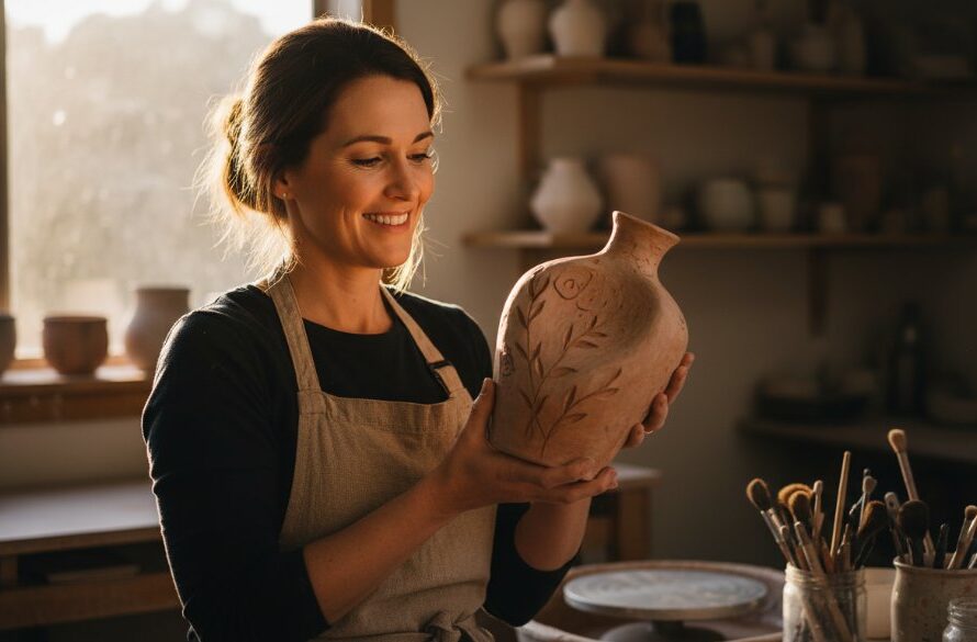 Dynamic portrait of a Black Hill cafe owner proudly presenting a locally roasted coffee bean blend, bathed in warm morning light, representing Black Hill branding photography elevating local businesses.