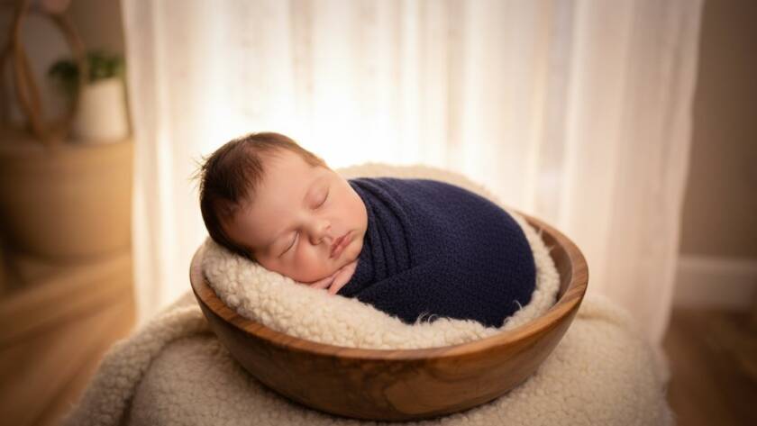 An intimate, emotionally resonant 'epic moment' photograph from a Black Rock gentle newborn photography studio session. A tiny newborn baby, swaddled in soft cream fabric, is gently cradled in their parent's hands, silhouetted against a softly diffused window light. The light catches the baby's delicate features and parent's loving embrace, evoking warmth and connection. Professional color grading enhances the tender, cinematic mood.