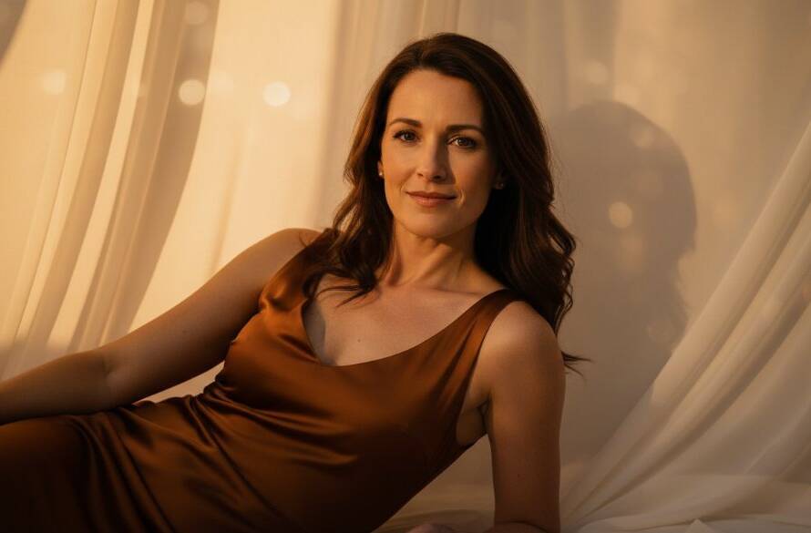 A powerful and intimate photograph capturing a woman's confident and radiant smile during her Blackburn boudoir photography experience, bathed in soft, ethereal light, conveying empowerment and self-love.