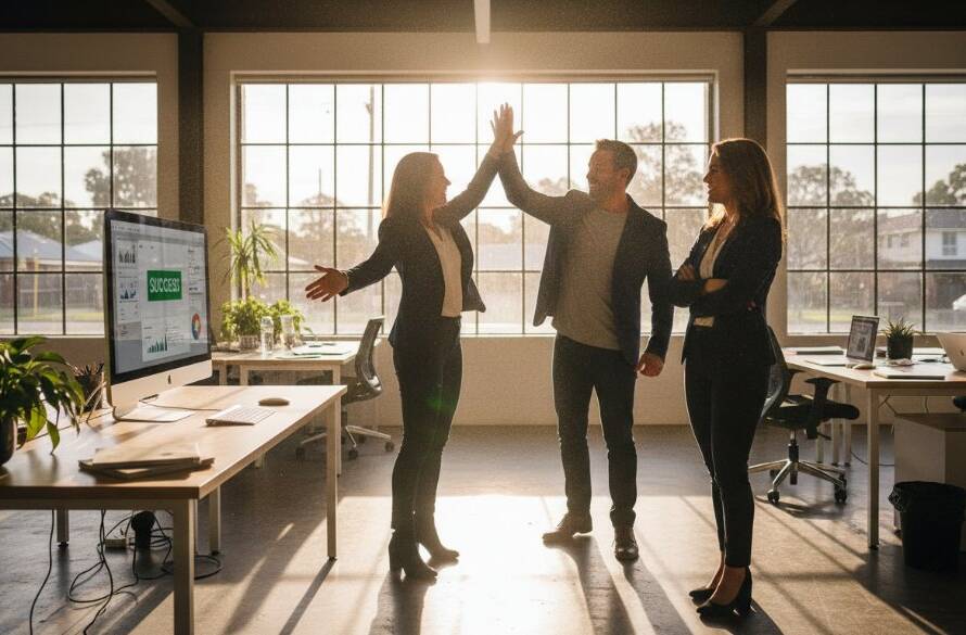 A dramatic wide-angle shot showcasing a bustling, modern café interior in Blackburn North, with a barista expertly crafting a coffee, bathed in warm, golden morning light streaming through large windows, embodying Blackburn North commercial photography branding success.