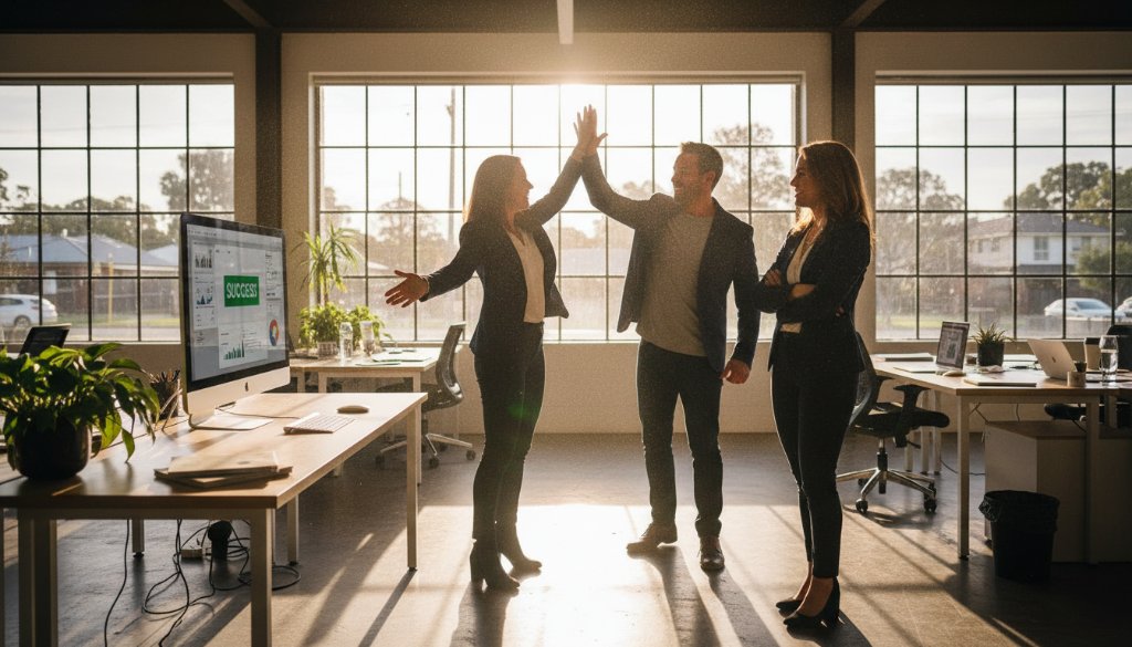 A dramatic wide-angle shot showcasing a bustling, modern café interior in Blackburn North, with a barista expertly crafting a coffee, bathed in warm, golden morning light streaming through large windows, embodying Blackburn North commercial photography branding success.