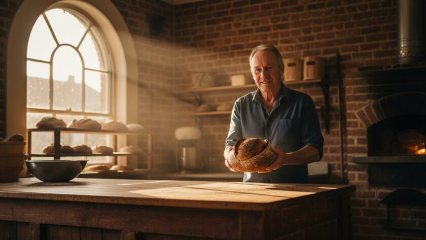 An inspiring wide-angle shot capturing a local artisan proudly displaying their handcrafted product, illuminated by a dramatic golden hour light, reflecting the essence of professional advertising photography in Creswick, aimed to boost Creswick business with advertising photography.