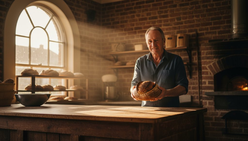 An inspiring wide-angle shot capturing a local artisan proudly displaying their handcrafted product, illuminated by a dramatic golden hour light, reflecting the essence of professional advertising photography in Creswick, aimed to boost Creswick business with advertising photography.