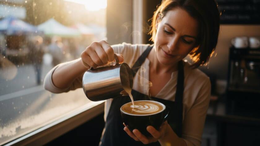 An epic moment captured in Boronia business brand photography services: a local artisan, mid-action, passionately crafting bespoke pottery in their sunlit Boronia studio, dramatic cinematic lighting highlighting their focused expression and the intricate details of their work, with native Australian plants subtly blurred in the background, showcasing the vibrant local business spirit.