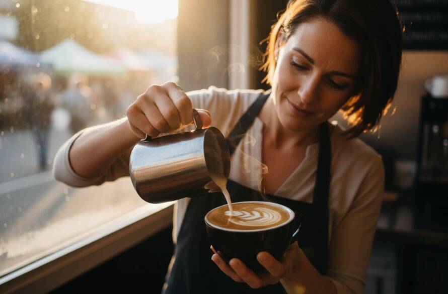 An epic moment captured in Boronia business brand photography services: a local artisan, mid-action, passionately crafting bespoke pottery in their sunlit Boronia studio, dramatic cinematic lighting highlighting their focused expression and the intricate details of their work, with native Australian plants subtly blurred in the background, showcasing the vibrant local business spirit.