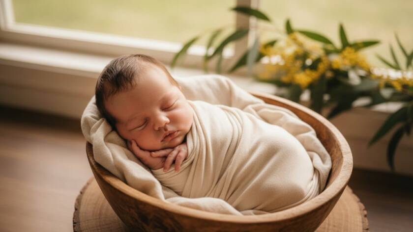 A heartwarming, dramatic close-up of a newborn's tiny feet being gently held by a parent's hands, bathed in soft golden light, capturing Boronia newborn photography gentle candid moments in a serene Boronia home, professional color grading.