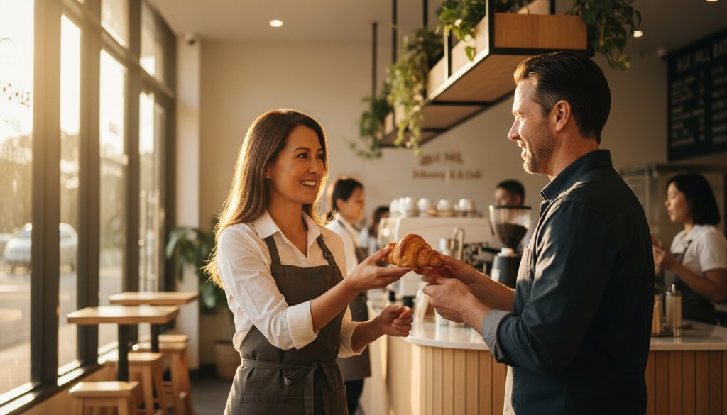 Dynamic wide shot of a creative entrepreneur having an inspired moment during a Box Hill branding photography for small businesses session, surrounded by vibrant local market stalls under dramatic golden hour light, reflecting energy and success.