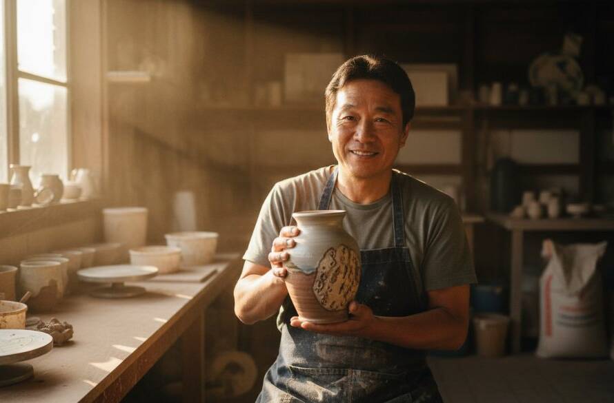 Dynamic shot featuring a local Box Hill North business owner proudly showcasing their artisanal product with vibrant lighting, embodying impactful Box Hill North advertising photography for local businesses.
