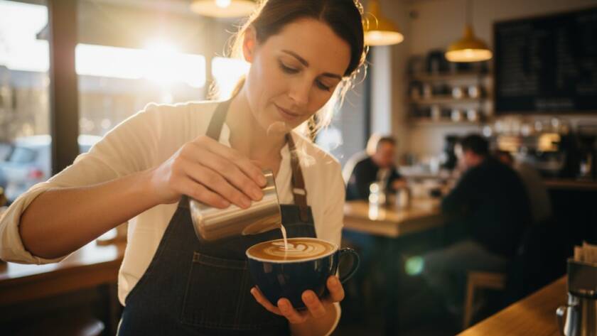 Dynamic wide shot of a chef meticulously plating a vibrant dish in a sunlit Box Hill North cafe kitchen, capturing the essence of Box Hill North food photography for vibrant local cafes, with steam rising dramatically.
