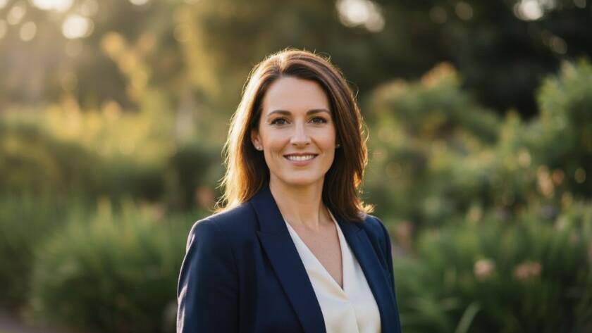 A dramatic, cinematic professional headshot of a confident individual, set against a softly blurred, modern Box Hill North urban backdrop, bathed in golden hour light, portraying success and approachability. This epic moment shot captures the essence of Box Hill North Professional Headshots: Elevate Your Career.