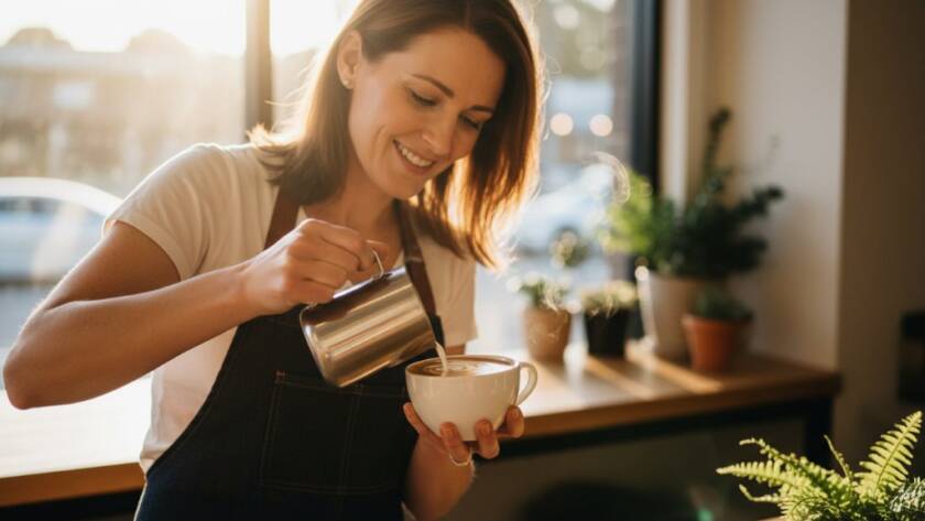 Epic shot of a local small business owner in Box Hill North Victoria proudly showcasing their artisanal product with professional advertising photography, captured with dramatic studio lighting and a vibrant, authentic atmosphere.
