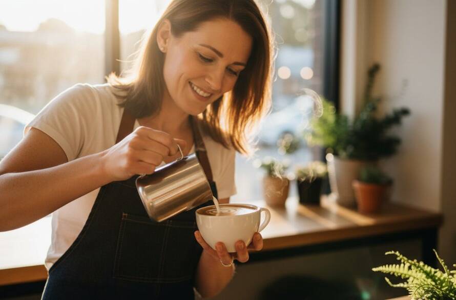 Epic shot of a local small business owner in Box Hill North Victoria proudly showcasing their artisanal product with professional advertising photography, captured with dramatic studio lighting and a vibrant, authentic atmosphere.