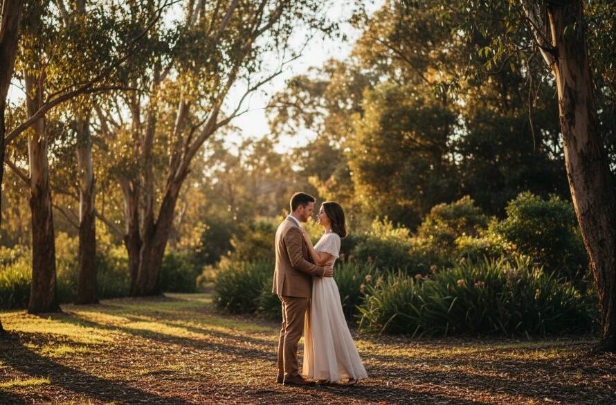 An evocative wide-angle shot capturing a family of three, silhouetted against a dramatic sunset over a serene nature reserve in Box Hill South, embodying the essence of bespoke fine art photography experiences and timeless connections.