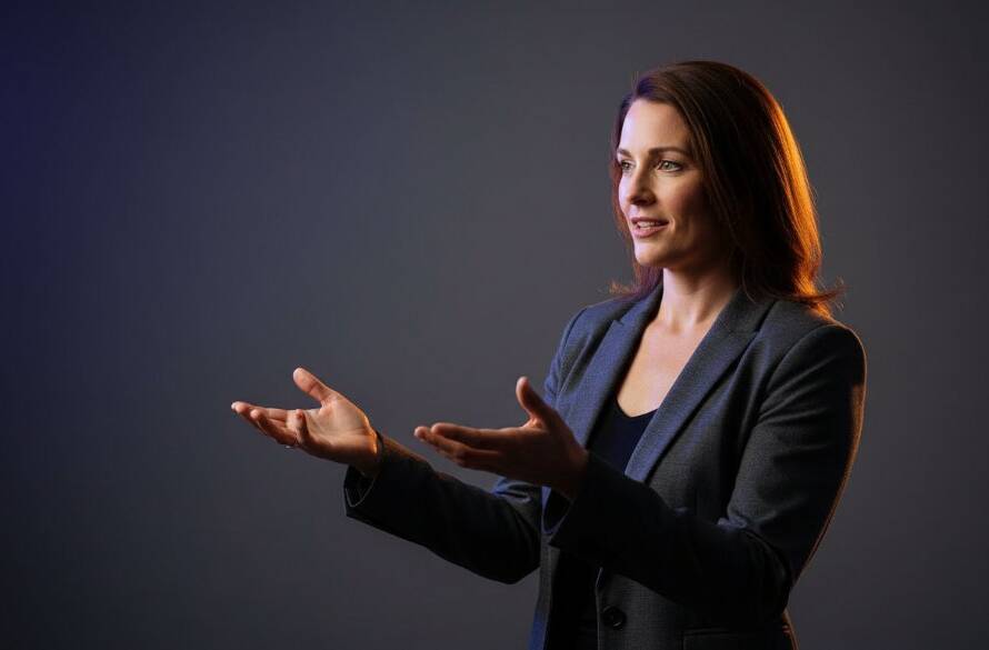 A dynamic and professionally lit studio portrait of a confident entrepreneur in Box Hill, capturing a pivotal moment of creative success and showcasing Box Hill studio photography for unique personal branding with dramatic lighting and vibrant colours.
