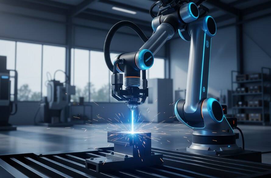 Dynamic close-up of a sleek, high-tech industrial machine product being expertly photographed in a modern Braeside warehouse, showcasing Braeside industrial product photography expertise with dramatic lighting and a sense of precision.
