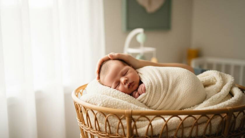 Braybrook newborn photography cherished early days: A sleeping baby with delicate fingers clutching a parent's hand, bathed in soft, ethereal light from a window overlooking a peaceful Braybrook street, evoking a sense of calm and new beginnings.
