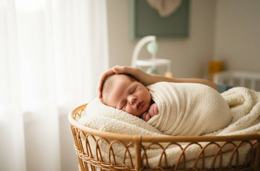 Braybrook newborn photography cherished early days: A sleeping baby with delicate fingers clutching a parent's hand, bathed in soft, ethereal light from a window overlooking a peaceful Braybrook street, evoking a sense of calm and new beginnings.