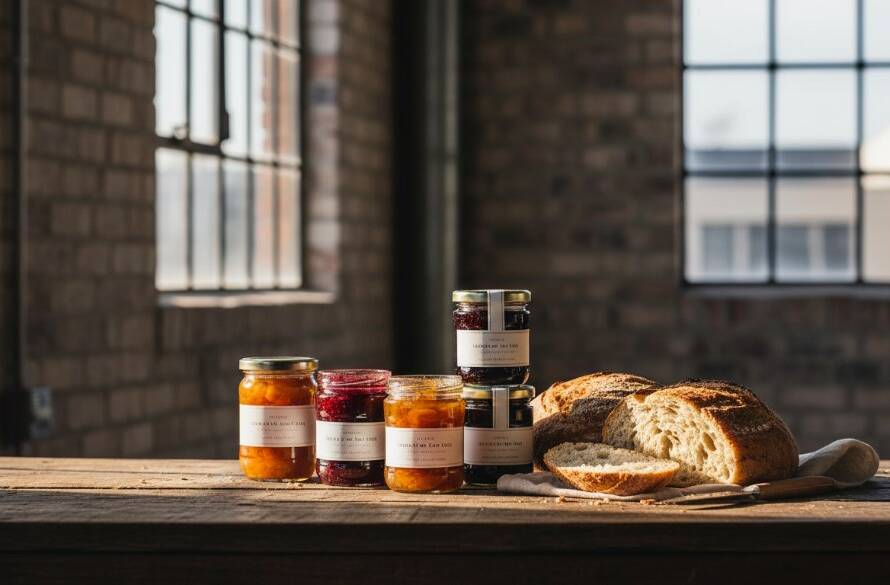An epic moment captured: A beautifully styled flat lay featuring handcrafted ceramic mugs and artisanal coffee beans, bathed in warm, directional sunlight streaming through a window in a rustic Braybrook studio, highlighting textures and unique details, with the focus keyphrase Braybrook product photography for local small businesses.