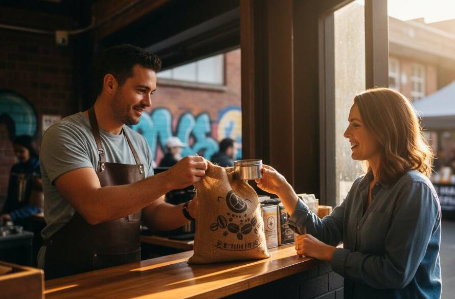 Dramatic, professionally lit portrait of a local Braybrook business owner, amidst a vibrant community market stall, showcasing their craft with passion, embodying the essence of Braybrook Victoria branding photography for local businesses.