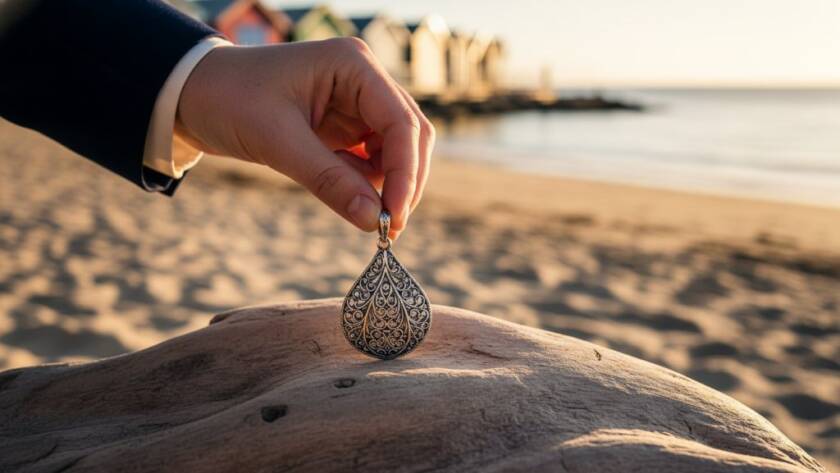 A vibrant, cinematic close-up of artisan-crafted ceramic mugs and bowls, glowing under dramatic natural light by the Brighton coastline, showcasing Brighton Victoria bespoke product photography for local artisans, with a serene pastel sky at sunset in the background.
