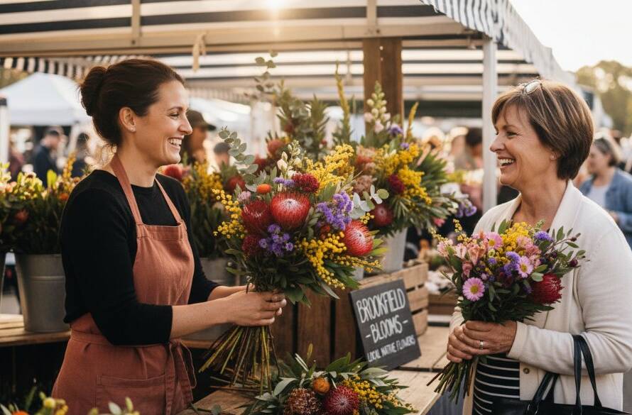 An "epic moment" photograph showcasing a vibrant local small business owner in Brookfield, Victoria, engaging with customers in a bustling cafe, captured with dynamic Brookfield Victoria editorial photography for local businesses, dramatic natural light highlighting their passion and community connection.