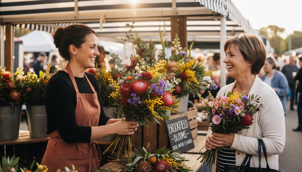 An "epic moment" photograph showcasing a vibrant local small business owner in Brookfield, Victoria, engaging with customers in a bustling cafe, captured with dynamic Brookfield Victoria editorial photography for local businesses, dramatic natural light highlighting their passion and community connection.