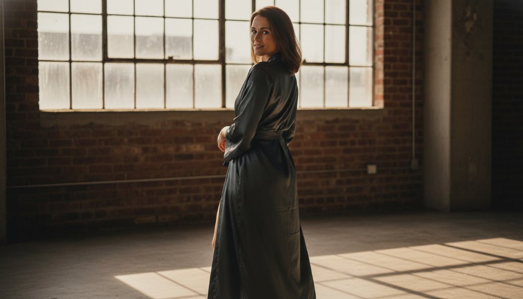 A powerful, black and white epic moment from a Brooklyn Victoria intimate boudoir photography session, featuring a woman in elegant lace, silhouetted against a softly lit window, exuding confidence and grace, with dramatic lighting highlighting her profile.