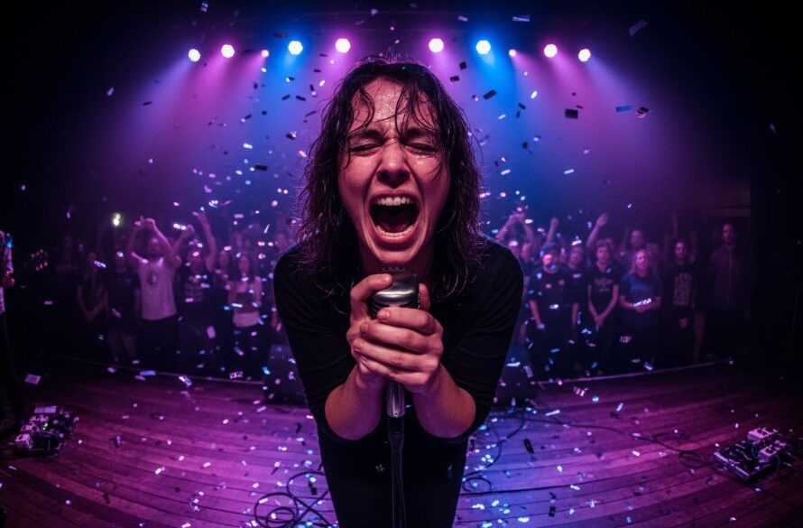 An epic wide-angle shot of a lead guitarist mid-shred under dramatic stage lighting at a Brown Hill live music venue, perfectly showcasing Brown Hill live music photography capturing energy.